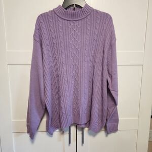 Haband Vintage Purple Cable Knit Sweater Women’s 3X Mock Turtleneck USA Made